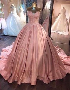 Pink sweetheart neck lace long prom gown, pink evening dress,PD1702708 on Storenvy Lace Prom Gown, Evening Dresses Uk, Satin Evening Dresses, Long Prom Gowns, Pink Prom, Gown Prom, Sweet 16 Dresses, Pink Prom Dresses, Ball Gowns Prom