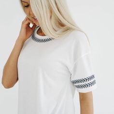 Journey Five | Estelle Embroidered Detail Top Navy Embroidery, Tops Style, Beautiful Embroidery, Embroidery Details, White Top, White Tops, The White, T Shirts For Women, Embroidery