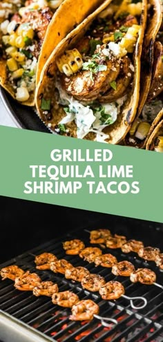 grilled tequila lime shrimp tacos on the grill