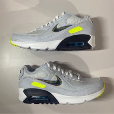 Nike Air Max 90 (Gs) Color: White | Blackened Blue Style Code: Dv3480-100 Youth Size 4.5y Women’s Size 6 Condition: Brand New No Box Sporty Gray Low-top Nike Air Max, Gray Nike Air Max Low-top With Cushioning, Nike Air Max Sporty Gray, Sporty Nike Air Max In Gray, Nike Air Max Gray With Air Cushioning, Nike Air Max Gray Sneakers For Sports, Casual Gray Low-top Nike Air Max, Nike Waffle Racer, Nike Air Max Excee