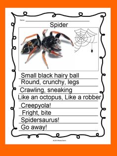 an orange and black spider is on the page