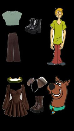 an image of some clothes and shoes on a black background