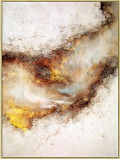 an abstract painting with brown, yellow and white colors