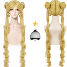 Princess Ponytail, Blonde Pigtails, Blonde Wavy Wig, Pigtail Wig, Blonde Cosplay Wig, Blonde Cosplay, Blonde Curly Wig, Long Blonde Wig, Yellow Blonde