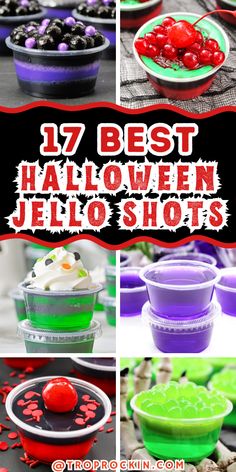 halloween jello shots with the words 17 best halloween jello shots on top and below