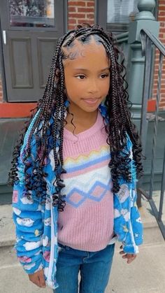 Boho Braids Kids Black, Kid Boho Braids, Back To School Braids Hairstyles For Kids, Boho Kids Braids, Goddess Braids On Kids, Boho Braids For Black Kids, Kid Boho Knotless Braids, Boho Braids On Kids, Knotless Braids With Curly Ends For Kids