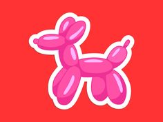 a pink balloon dog sticker sitting on top of a red background with the shape of a poodle