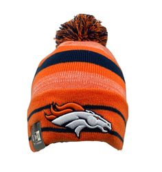 Denver Broncos beanie  Winter hat Official product of NFL MADE by New Era  Front Embroidery Woven stripes   Left side New Era flag Denver Broncos Baby, Crochet Things, Hat Crochet, Pom Beanie, Denver Broncos, Winter Hat, New Era, Denver, Accessories Hats