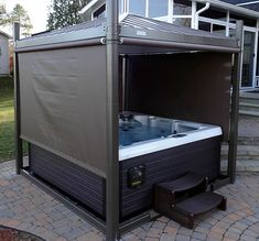 The Covana Oasis 88.25 Inch Roller Shade (Slate Colour) from Pool Supplies Canada is the easiest way to cover, protect and insulate your hot tub, automatically! Spa Deck, Hot Tub Privacy, Hot Tub Landscaping, Hot Tub Patio, Hot Tub Designs, Outdoor Hot Tub, Hot Tub Gazebo, Spa Jacuzzi, Deck Privacy