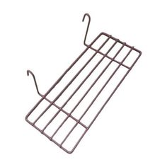 a metal rack with two hooks on the bottom and one hook hanging from it's side