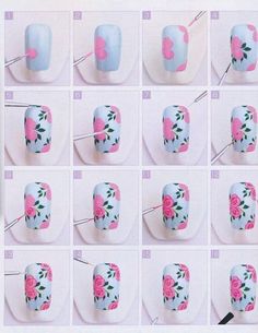 60 Easy Nail Art Tutorials Step By Step Nail Art 3d, Rose Nail Art, Nail Art Designs Diy, Floral Nail Art, Rose Nails, Flower Nail, Nail Swag