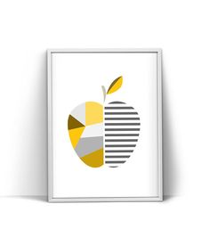 an apple is shown in the shape of a piece of paper with yellow and grey stripes