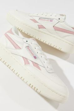 Tennis-inspired retro sneaker by Reebok, elevated with a stacked midsole for extra height and a chunky profile. Made of supple leather for a clean look, with a full rubber cupsole for durability and traction.Content + Care. Leather, rubber Spot clean ImportedSize + Fit. True to size Reebok Club C Double Sneaker, Reebok Club C Double, Everyday Fits, Wishlist 2024, Tour Outfits, Gift Ideas For Women, Reebok Club C, Clothing Pieces, Outfit Mujer