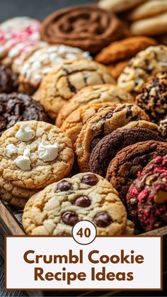 Assorted Crumbl-style cookies displayed on a wooden tray, showcasing various flavors and textures. Cookies Recipes Crumble, Awesome Cookie Recipes, Crumbl Oatmeal Cookies, Crave Cookies Recipe, Crumble Cookies Recipes, New York Style Cookies Recipe, Cookies Flavors Ideas, Crumble Cookie Recipes, Large Cookies Recipe