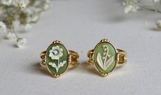 Green Flower Rings, Lilly Of The Valley Jewelry, Cottage Core Rings, Cottagecore Rings, Lily Of The Valley Jewelry, Cameo Rings, Mothers Day Rings, Flower Rings, Timeless Ring