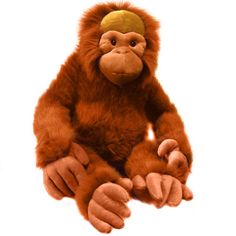 a stuffed monkey sitting on the ground with one foot up and two hands out in front of it