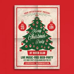 a christmas party flyer with a tree on it