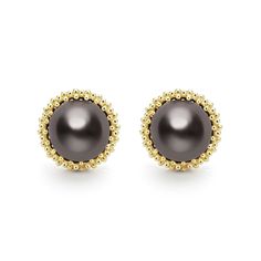 A tahitian black pearl stud earrings set in 18K gold Caviar beading. Just the right touch for every day. Tahitian Black Pearls, Stud Earrings Set, Pearl Stud Earrings, Pearl Studs, Black Pearl, Earrings Set, Earring Set, Beading, Every Day