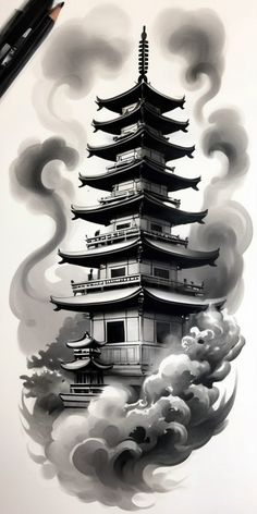 PAGODA TEMPLE TATTOO DESIGN