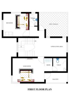 the first floor plan for a two story house