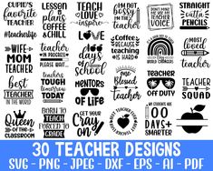 30 teacher designs svg and dxf files