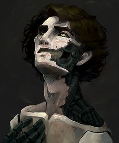 a drawing of a man with his hands on his chest and face covered in black paint