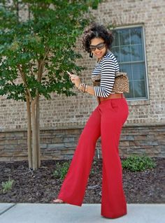 Teach Red Pants Outfit, Woman In Red, Red Flare, Pants Outfits, Outfit Trends, Red Pants, Miss Dior, Wearing Red, Work Attire