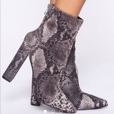 Gray & Black Snakeskin Booties