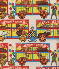 an old fashioned circus poster with animals and horses on it's back side, as well as the words barnum's animals crackers