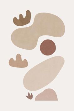 an abstract painting with different shapes and colors on the wall, including brown, beige, and