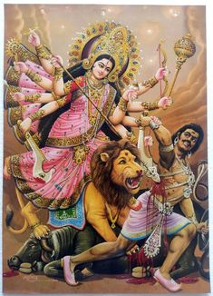 Hindu Religious Rare Old & Unique Poster of Mata Amba Durga Sherawali - 12 x 16 | eBay Saraswati Idol, Maa Durga Photo, Vaishno Devi