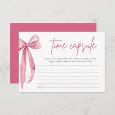 a pink and white postcard with the words time capsule written in ink on it