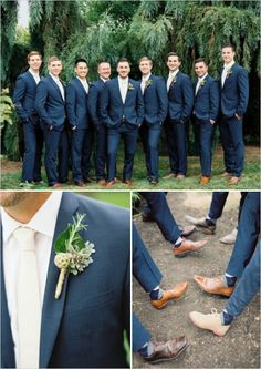 a collage of photos showing men in suits and ties with flowers on their lapels