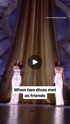 two women in white dresses on stage with the caption when two diviss met as friends