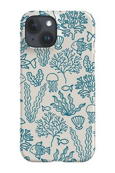 an iphone case with blue sea life on it