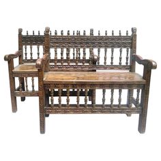 This remarkable pair of early 18th-century Spanish Colonial benches exudes historical charm and exquisite craftsmanship, making them a rare find for collectors and enthusiasts of antique furniture. Originating from the Spanish colonies, these benches showcase the stylistic fusion of European design and local artisan techniques characteristic of the colonial period. Each bench features intricately hand-carved details, including floral and geometric patterns adorning the backrest, arms, and stretc Wrought Iron Bench, French Bench, Antique Bench, Iron Bench, Colonial Furniture, Statement Decor, Colonial Revival, European Design, Wooden Bench