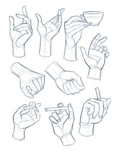 hand gestures drawn in the style of an artist's hands, with different angles and shapes