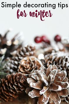 pine cones with the words simple decor tips for winter