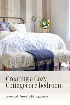 Bed with layers of bedding against a warm wood accent wall Cottage Core Bedroom, Movie Bedroom, Layered Bedding, Books And Plants, Cottagecore Design, Cottagecore Bedroom, Cozy Cottagecore, Room Refresh