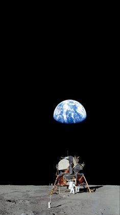 the earth as seen from the moon's far side, with an astronaut standing next to it