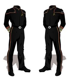 the uniform is black with red and gold trimmings on the collar, pants, and belt