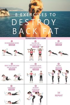 #womensworkout #femalefitness #backfat #destroyfat Here are 8 great exercises to get rid of that stubborn back fat. Go through the circuit 3 times for a real burn! Exercises For Back, Workout Morning, Workout Fat Burning, Muscle Abdominal, Back Fat, Love Handles