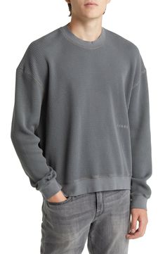 Little pockets of warmth on this waffle-knit sweatshirt keep you cozy when the temps fall. Crewneck Long sleeves 100% cotton Machine wash, dry flat Made in Portugal Fall Crewneck, Waffle Long Sleeve, Waffle Knit Long Sleeve, Mens Sweaters, Waffle Knit Sweater, Design Board, Waffle Knit Top, Knit Sweatshirt, Knit Shirt