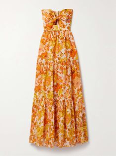 ERDEM Catalina floral-print linen midi dress | NET-A-PORTER Cotton Maxi Dress, Looks Party, Elegante Casual, Cotton Maxi, Maxi Dress Cotton, Tier Skirt, Orange Dress, Looks Vintage, Look Chic