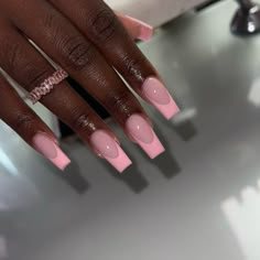 Pink French Tip Nails Long Coffin, Pink With Pink French Tip, Pink Base Pink French Tip, Powder Pink French Tip Nails, Pink Tip Manicure, Pink French Tip With Pink Base, Pink French Tip Nails Design, Pink Nails With Pink French Tip, Nude Base French Tip