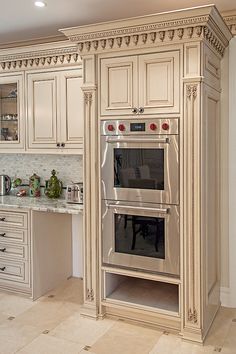 Classic Hand Carved Kitchen cream Color in Paramus, NJ. Kitchen Ideas Cabinets, Mahogany Kitchen, French Country Kitchen Designs, Cream Cabinets, Oven Cabinet, Beautiful Kitchen Cabinets, Country Kitchen Designs