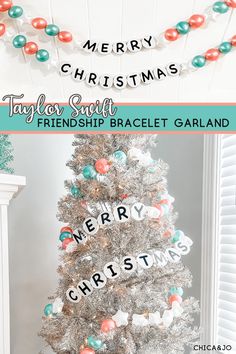 Taylor Swift Friendship Garland Taylor Swift Reputation Christmas, Christmas Tree Friendship Bracelet, Friendship Bracelet Tree Garland, Taylor Swift Christmas Stocking, Xmas Friendship Bracelets, Christmas Tree Farm Aesthetic Taylor Swift, Merry Swiftmas Party, Taylor Swift Tree Ideas, Diy Giant Friendship Bracelet