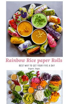 rainbow rice paper rolls with different types of food