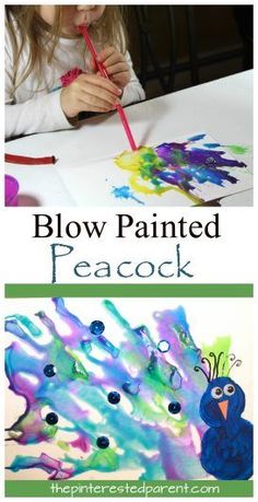 Blow Painting, Blow Paint, Kindergarten Craft, Painted Peacock, Peacock Painting, Toddler Art, Crafts Projects, Process Art