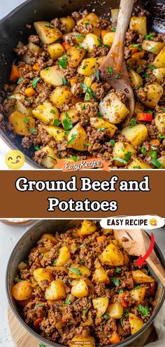 ground beef and potatoes recipe in a skillet